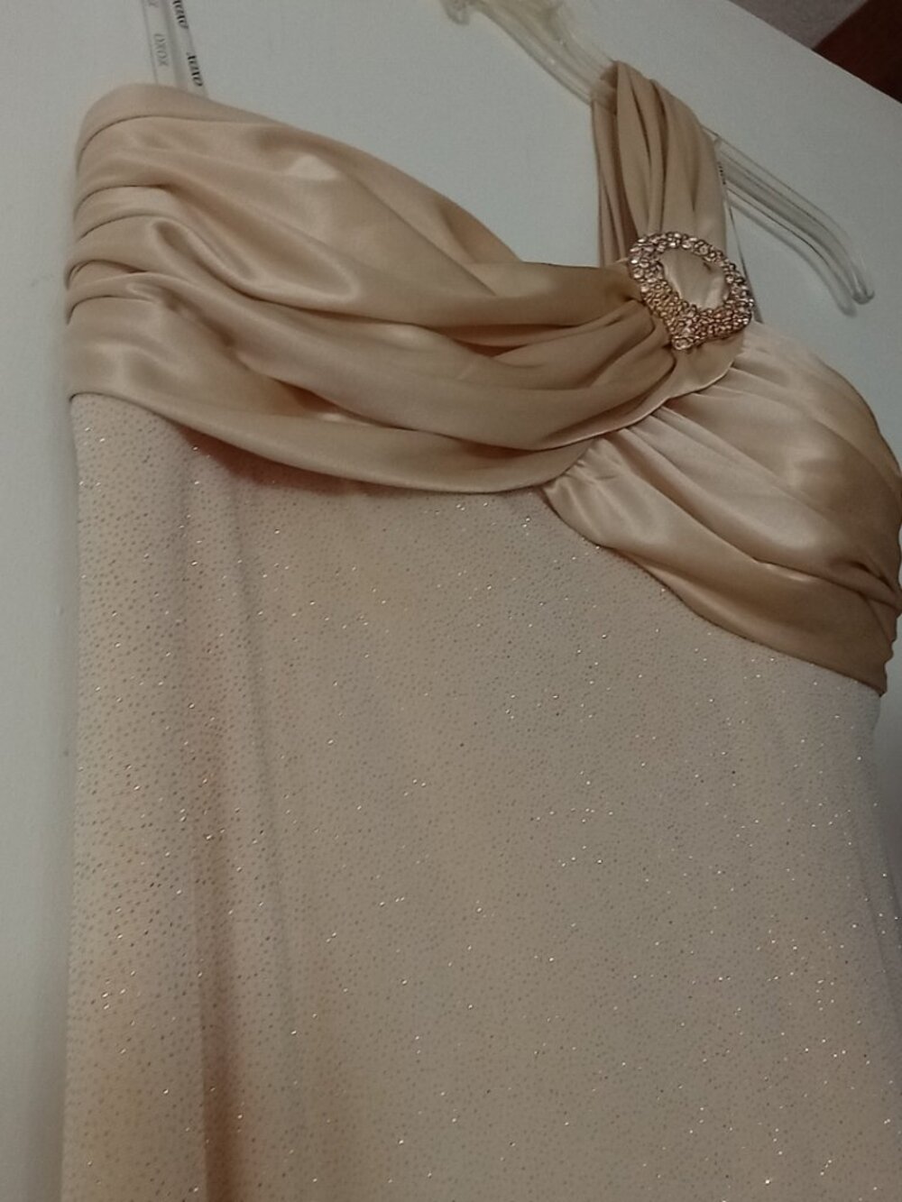 Vintage XOXO One Shoulder Champagne Gold Formal Gown Prom Dress M.